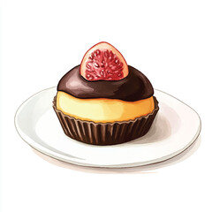 Gourmet mini cheesecake with chocolate glaze and fresh fig slice.