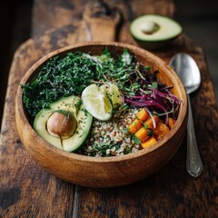 Vibrant Buddha Bowl with Avocado, Quinoa, Kale, and Roasted Butternut Squash
