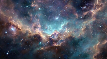 Vibrant Cosmic Nebula with Glowing Stars and Gas Clouds
