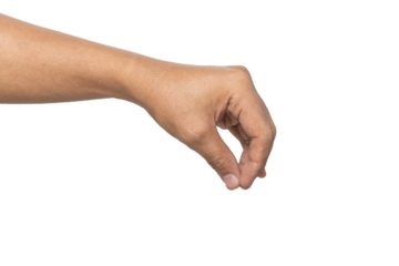 male hand gesture sprinkling salt or spices or hold something isolated on white background. transparent png