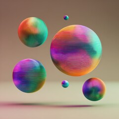 Vibrant Striped Spheres Levitating on a Neutral Background