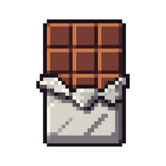 Pixel Art Chocolate Bar Icon in Foil Wrapper Vector Illustration