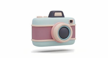 A charming 3D retro camera icon rendered in soft pastel colors. This isolated photography symbol is ideal for technology or creative hobby themes