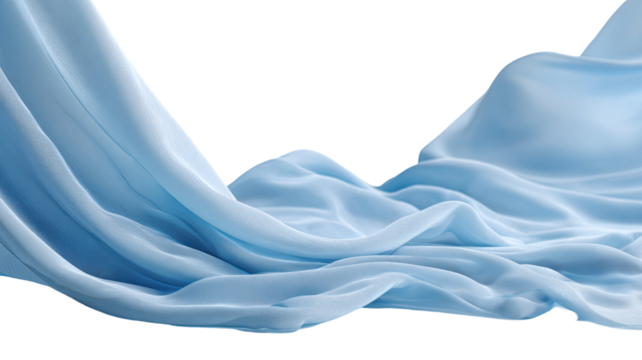 Soft smooth light blue fabric displaying gentle flowing folds and subtle texture details on white background