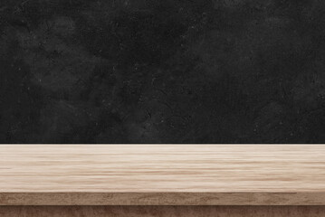 Wooden Table Top with Dark Stone Texture Background