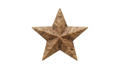 Wooden Star on White Background, Rustic Style Christmas Ornament