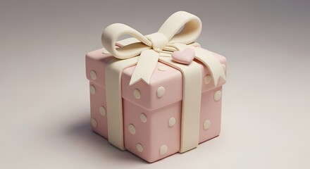 An adorable pink fondant present box with a white ribbon and heart, a charming sugarcraft masterpiece for decorating festive baked goods