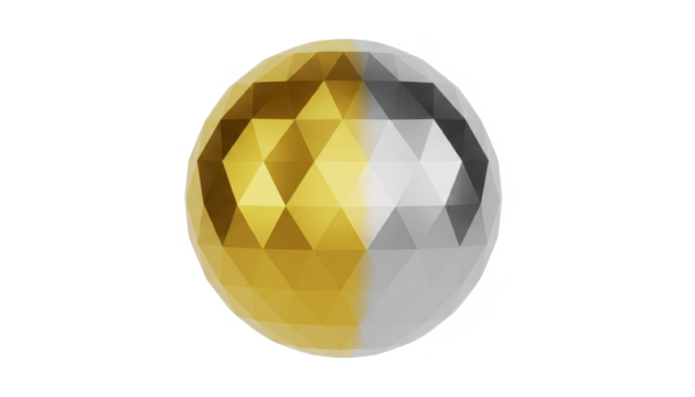 Abstract Polygonal Gemstone, Half Gold and Half Silver, White Background