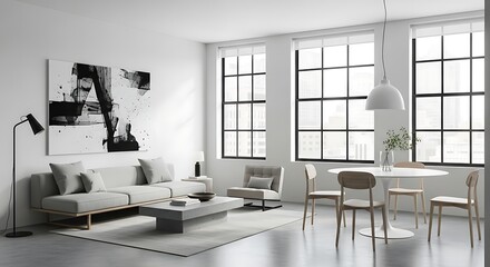 Modern living room interior design with furniture and decorative elements