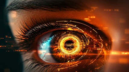 Human eye perceiving augmented reality digital interface data - Powered by Adobe