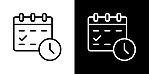 Schedule Icon Set. Clean Line Design With Light And Dark Versions For Versatile Use.
