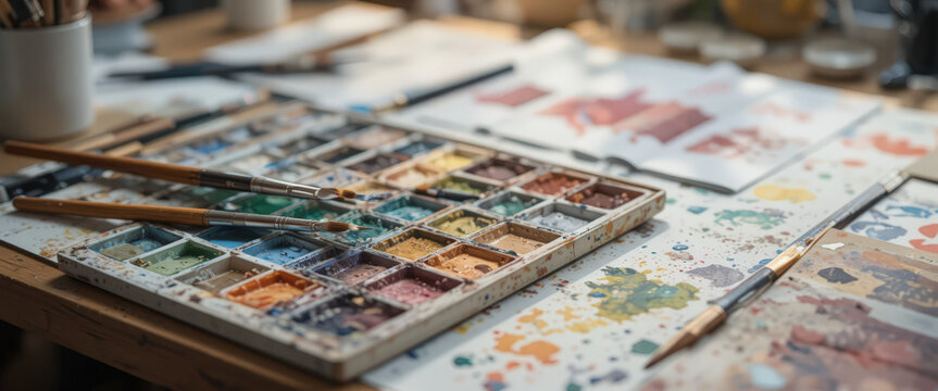 Creative art session in a cozy studio watercolor painting techniques artistic environment inspirational viewpoint