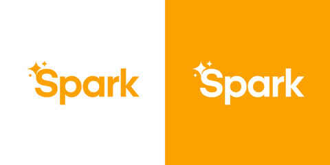 Unique spark logo design template illustration. Spark logo lettering typography concept vector design with sparkling star icon graphic symbol with creative negative space