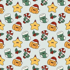 Obraz premium Cute Halloween Pumpkin and Christmas Ghost Decorations Pattern