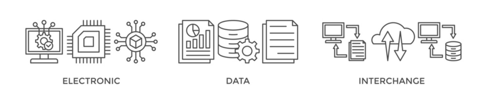 EDI banner web icon vector illustration concept for electronic data interchange of business documents standard format with a cloud server, exchange, database, file, chart, automation, and process icon