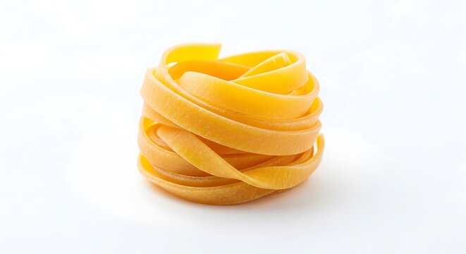 A nest of fresh fettuccine pasta isolated on white background