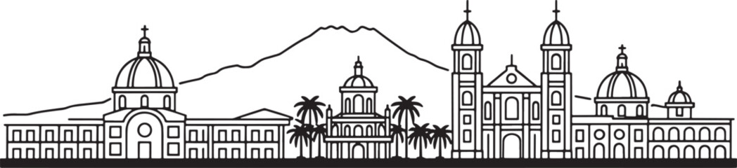 Baguio City Skyline Vector Illustration Panorama Outline Cityscape Isolated Background