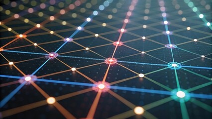 A vibrant, abstract representation of interconnected nodes and lines, showcasing a digital network in a visually striking design.