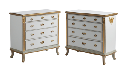 Luxury antique secretary desk with gold accents isolated on transparent background