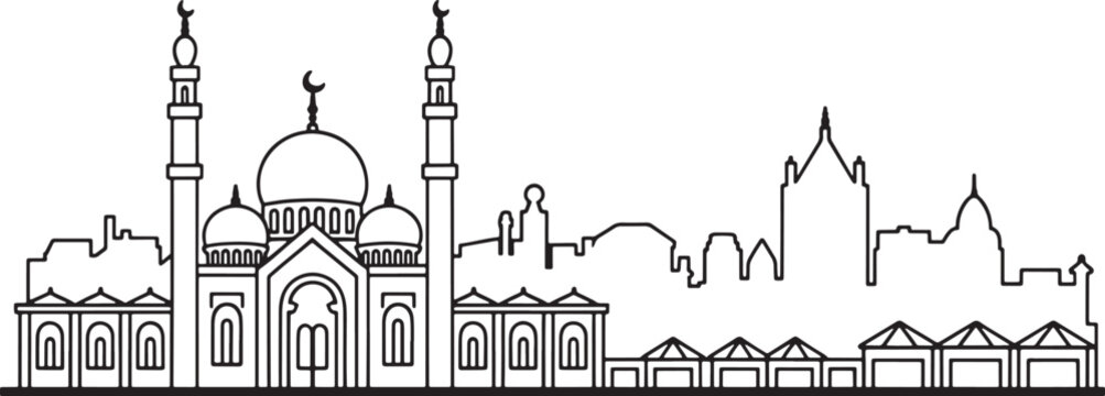 Linear architectural outline of almaty kazakhstan skyline drawing cityscape
