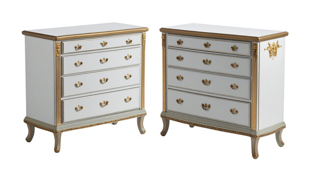 Luxury antique secretary desk with gold accents isolated on transparent background