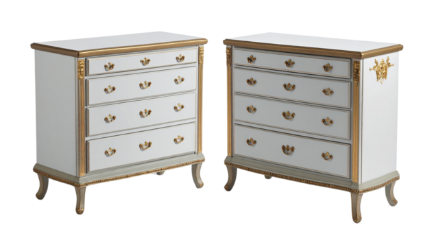 Luxury antique secretary desk with gold accents isolated on transparent background