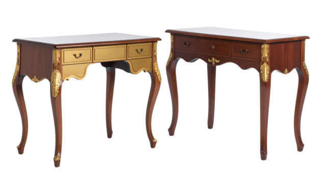 Antique white and gold secretary writing desk isolated on transparent background