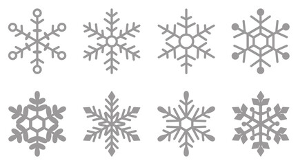 雪の結晶の手描きアイコンイラストセット シルバー
