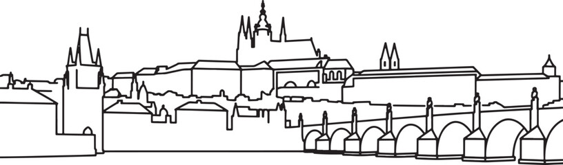 Obraz premium Prague skyline linear drawing on transparent background for architectural designs