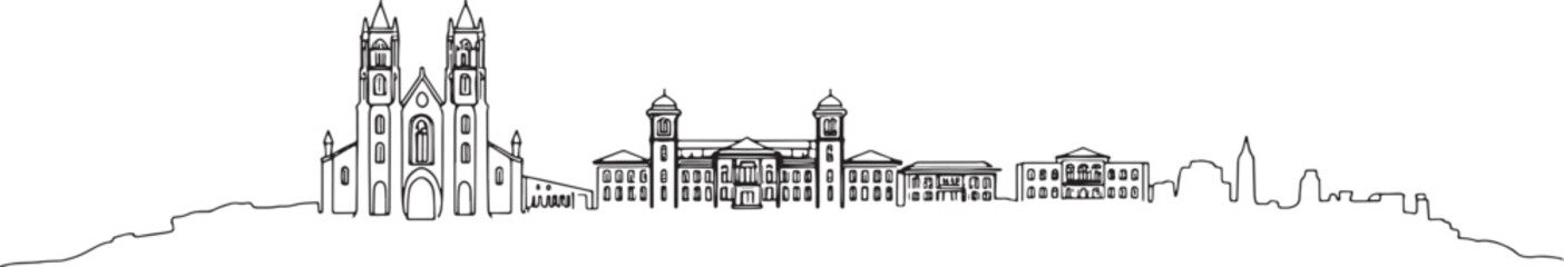 Vector line art illustration of cadiz spain skyline with detailed building outline