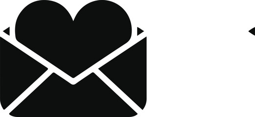 Heart letter icon symbolizing love message, Black silhouette of an envelope with a heart emerging from it, representing love notes, romance, communication, and heartfelt messages in a minimal graphic
