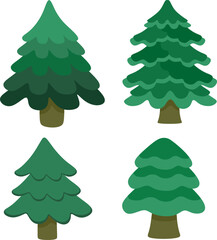 Cute Evergreen Tree Icon Set – Simple Pine Tree Vector Collection for Winter and Christmas Design 