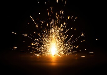 Brilliant golden sparks burst against a dark background, symbolizing the joyful and exciting arrival of the new year celebration, joyful, holiday, dynamic