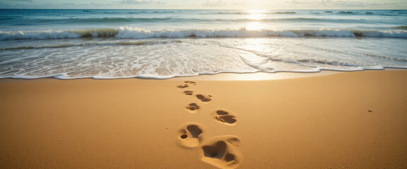 Walking on the beach footprints in the sand seaside nature photography sunrise tranquil landscape