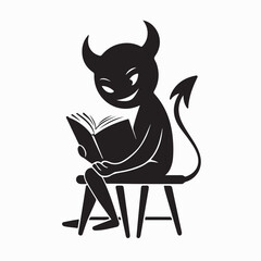 Relaxed Demon Character Reading Book Vector Silhouette
