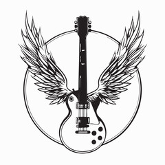 Winged Electric Guitar Vector Illustration on white background