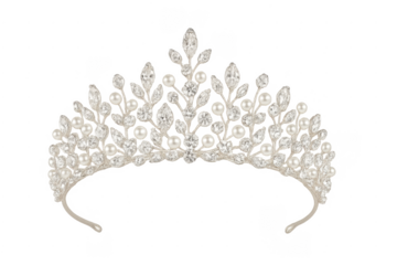 Bridal tiara with pearls and diamonds on transparent background