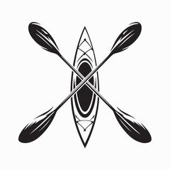 Crossed Kayak Paddles and Boat Logo Vector on white background