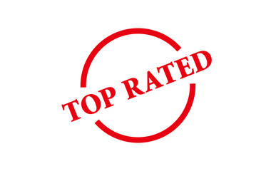 TOP RATED - TOP RATED text written on Red Rubber Stamp 
