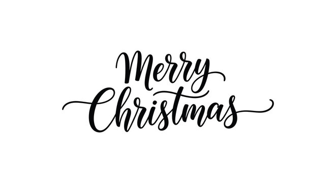 Elegant merry christmas handwritten calligraphy text on white background for holiday greetings and design - Powered by Adobe