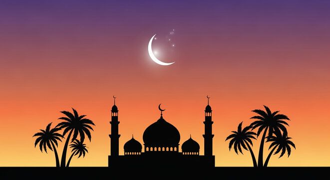 silhouette of mosque in sunset - Powered by Adobe