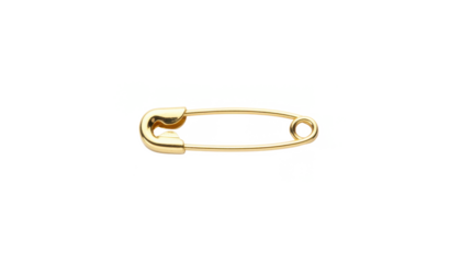 Golden Safety Pin on White Background, Close Up