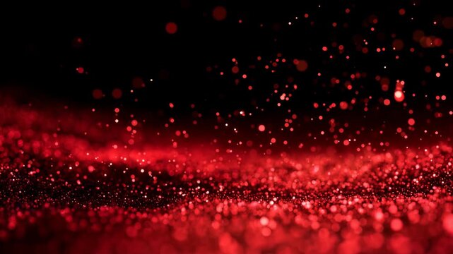 Red bokeh glitter sparkle abstract dark background with sparkling dust dreamy atmosphere blur evoke