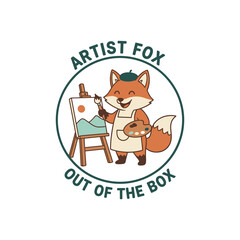 Retro cartoon illustration of a happy artist fox. An isolated animal character for stickers, posters, and creative branding