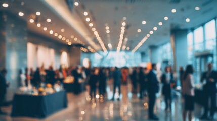Blurred shot of business people at party or corporate event in office center. High quality