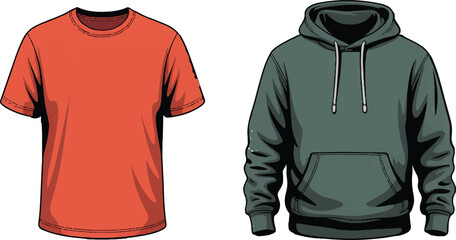 Vector apparel templates t-shirt and hoodie