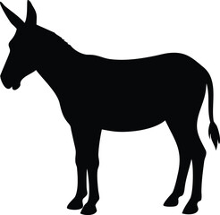 A simple black silhouette of a donkey standing in a neutral background
