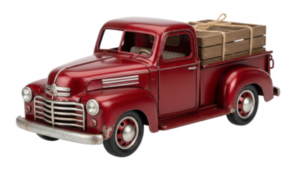 Red Antique Toy Truck With Wooden Crate, Farmhouse Style