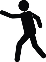 A simple black silhouette of a person in a dynamic running pose