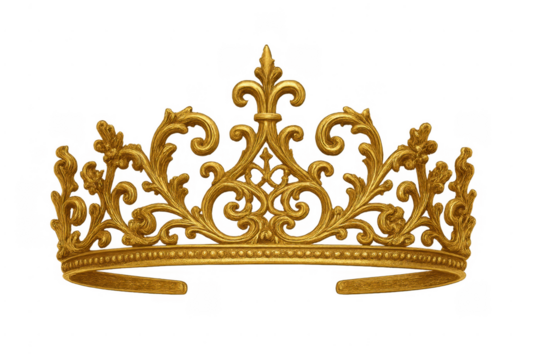 Golden ornate crown symbolizing royalty power transparent background
